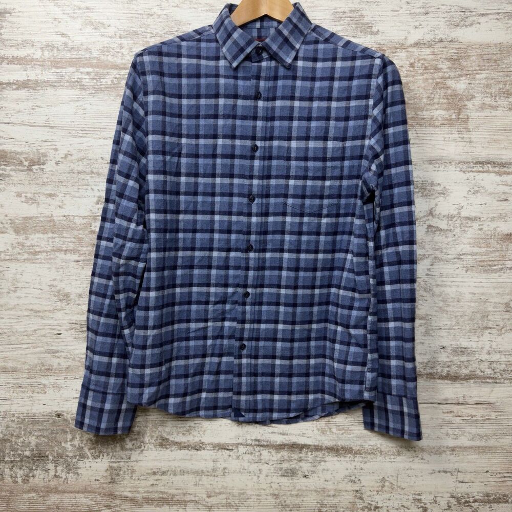 UNTUCKit Caylise Flannel Shirt Mens Medium Slim Fit Blue Plaid Long Sleeve 40345